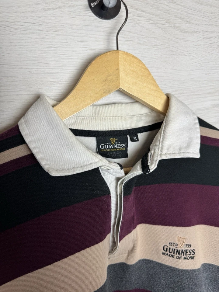 Moletom polo listrado vintage Guinness tamanho grande rugby - Imagem 3 de 4