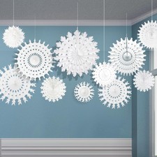 16PCS White Paper Snowflake Hanging Decorations Winter Christmas