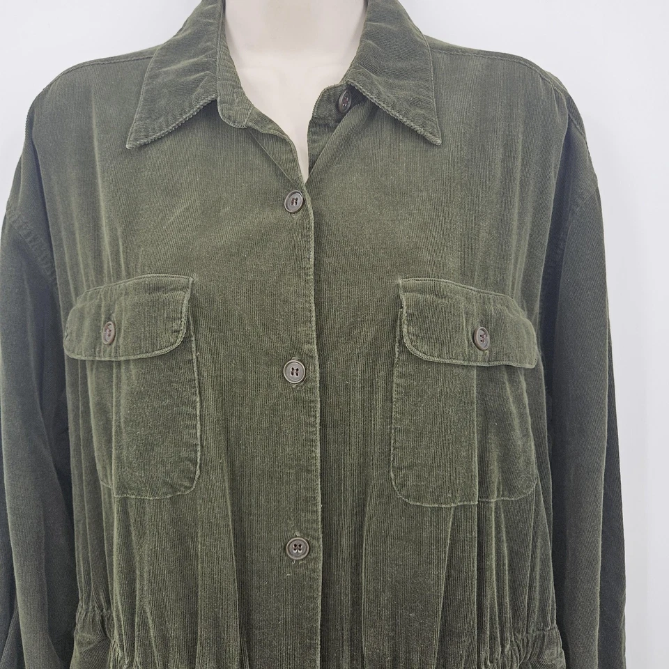 Maxi Camisa Vestido De Colección J Crew Mujer L Verde Pana Vestido Botón Delantero Años 90 Y2K Foto 3 de 4