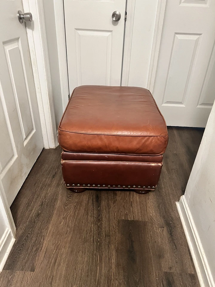 Bernhardt Foster Brown Leather Ottoman  - Image 3 of 4
