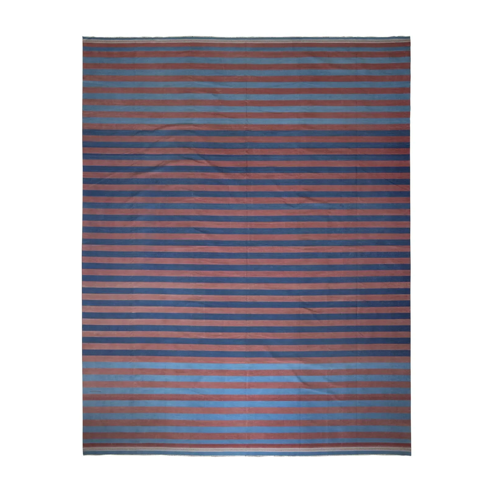 Handwoven Striped Cotton Kilim Dhurrie Rug Color Red and Blue Design Carpet Rug