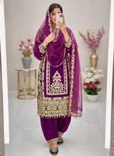 Stunning Look Faux Georgette Purple Top Palazzo With Dupatta For Festival Wear