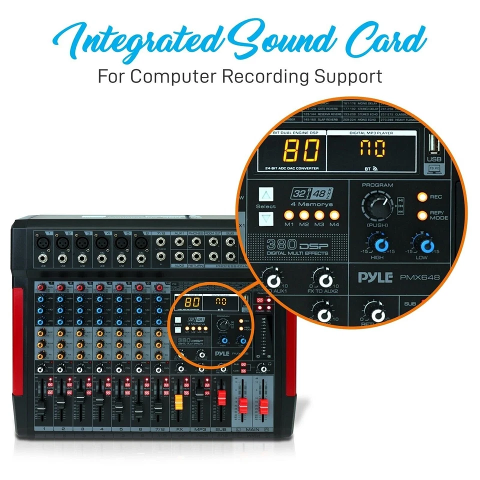Pyle 8Ch DJ Controller Sound Mixer w/380 DSP Effects - Image 4 of 4
