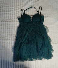 Green Glitter Tulle Layered Lined Sweetheart Strappy Mini Dress Size M