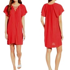 Madewell Little Red Mini Dress Sz M Lace Up Flutter Casual Chic Party Vamp Boho