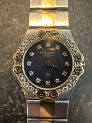 Chopard St. Moritz 12P Diamond Watch Stainless Steel Water Resistant Blue Dial