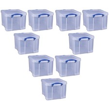 Really Useful Box 32 Liter Storage Container w/Snap Lock Handles, 9 Pack, Clear