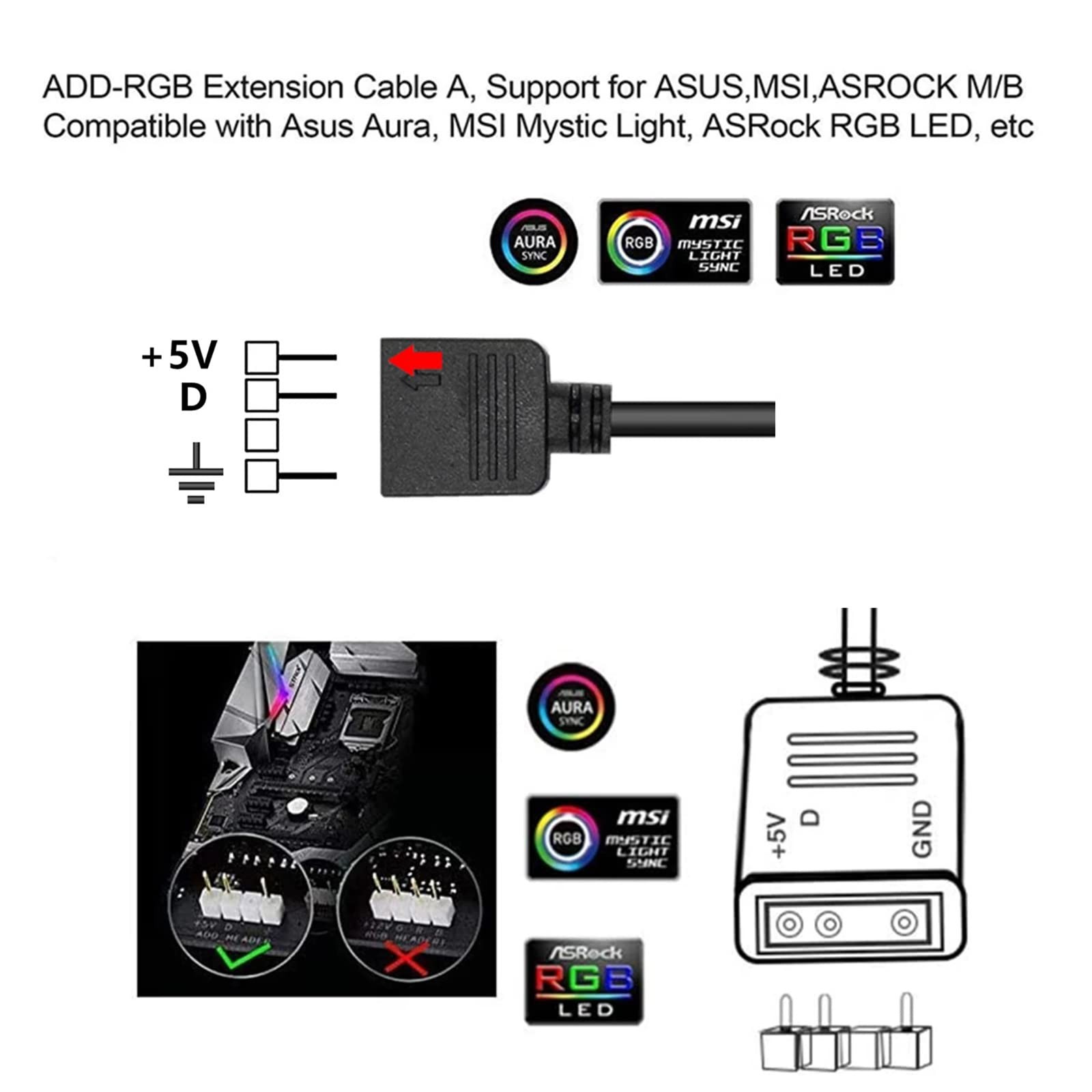 OPSFALCON ARGB Splitter Cable, 5V 3 Pin Addressable RGB Splitter Cable with 3...