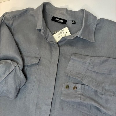 Threads Saks Off Fifth Avenue Linen Shirt NWT Button Women Size L Slate Gray