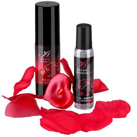 Kit Sesso Extase Sensuel Rouge Tentation: Olio e Candele alla Fragola