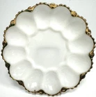 Vintage Anchor Hocking Gold Scalloped Edge Milk Glass Deviled Egg Plate Platter