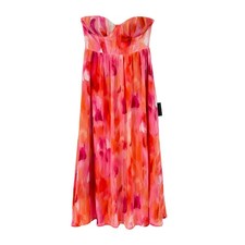 LULUS Aysel Abstract Strapless Bustier Midi Dress M Coral Pink Padded NWT B54