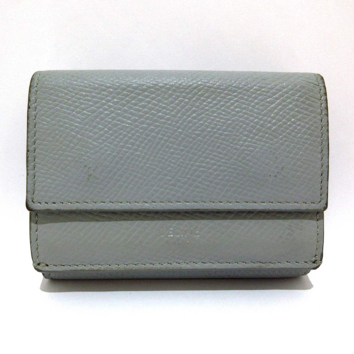 Auth CELINE folded compact wallet Light Blue Leather Trifold