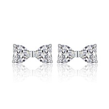 2.0ct Heart Cut Lab‑Created Diamond Test Pass 18K Gold Plated Bow Stud Earrings