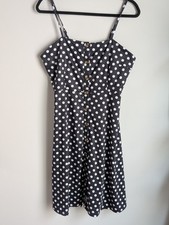 Berydress Polka Dot Button Front Sun Dress Navy White Size L Cotton Blend Mini