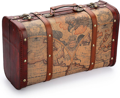 Vintage Wooden Storage Chest, Portable Decorative Luggage Suitcase, Treasure Che