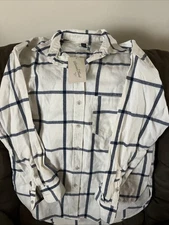 Universal Thread Women White Plaid LongSleeve ButtonDown Shirt Size XS