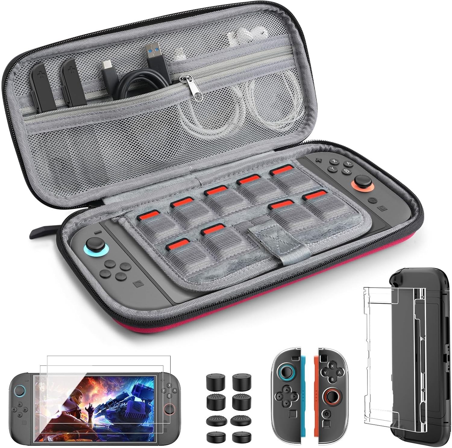 Pacchetto accessori Nintendo Switch con custodia e impugnature