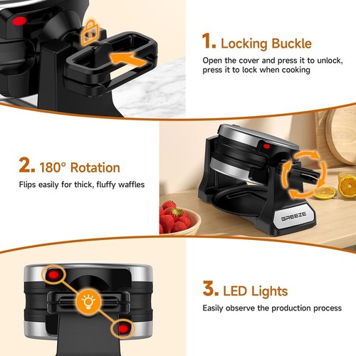 Waffle Maker, Double Belgian Waffle Maker 180°Flip, 1400W Waffle Iron 8 Slice... - Picture 9 of 9
