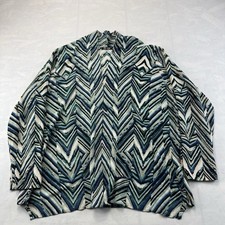 NIC ZOE XL Open Front Cardigan Linen Blend Blue Green Chevron Lightweight NWT