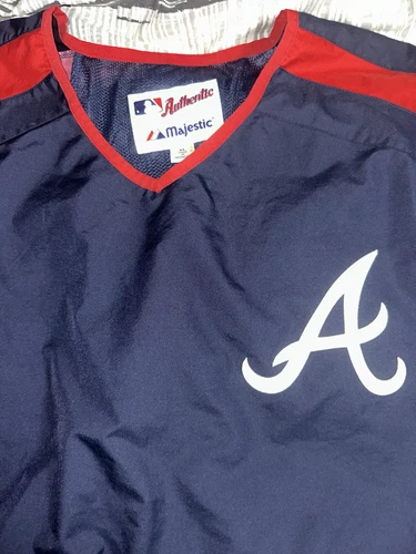 Majestic MLB Atlanta Braves Windbreaker Pullover Warmup Size Extra Large XL - Picture 2 of 7