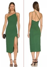 Revolve Lovers + Friends Kim Midi Dress M Green One Shoulder Sleeveless Stretch