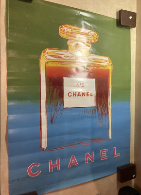 Vintage Chanel No5 Perfume Bottle Poster 1997 Green Blue Artist Andy Warhol 