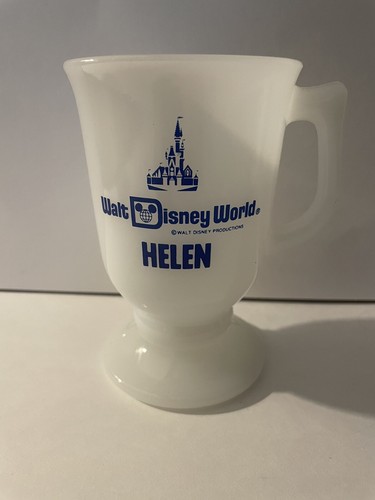 Walt Disney World Becher Tasse Milchglas mit Fuß Vintage 1980 weiß Helen Souvenir - Bild 1 von 2