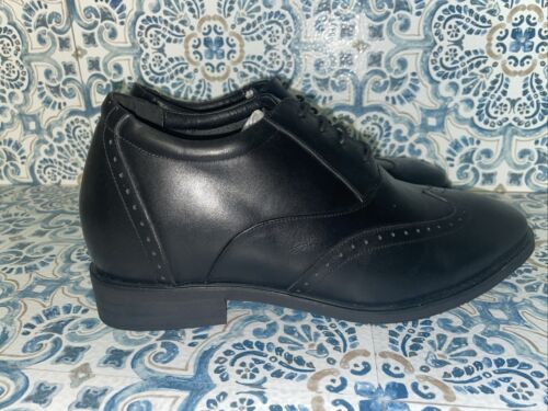 CALTO Men's Invisible Height Increasing Elevator Black Leather Lace-up Shoes - Picture 2 of 9