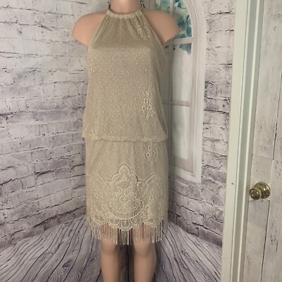 gold fringe halter dress Dorada Cross halter long frindge dress - Luli Fama