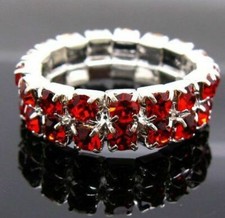 Crystal Rhinestone Red Elastic 2 Row Stretch Ring Silver Bridal Jewelry