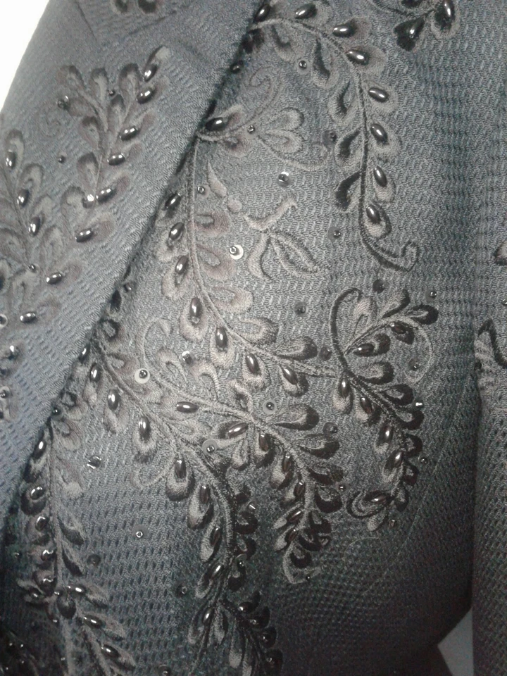 Blazer Chaqueta Badgley Mischka Couture 8 Seda Cuentas Formal Adornada Negra Foto 4 de 4