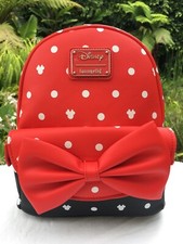 Disney Loungefly Minnie Mouse Bow Mini Backpack Red/Black Icons Polka Dots NWT