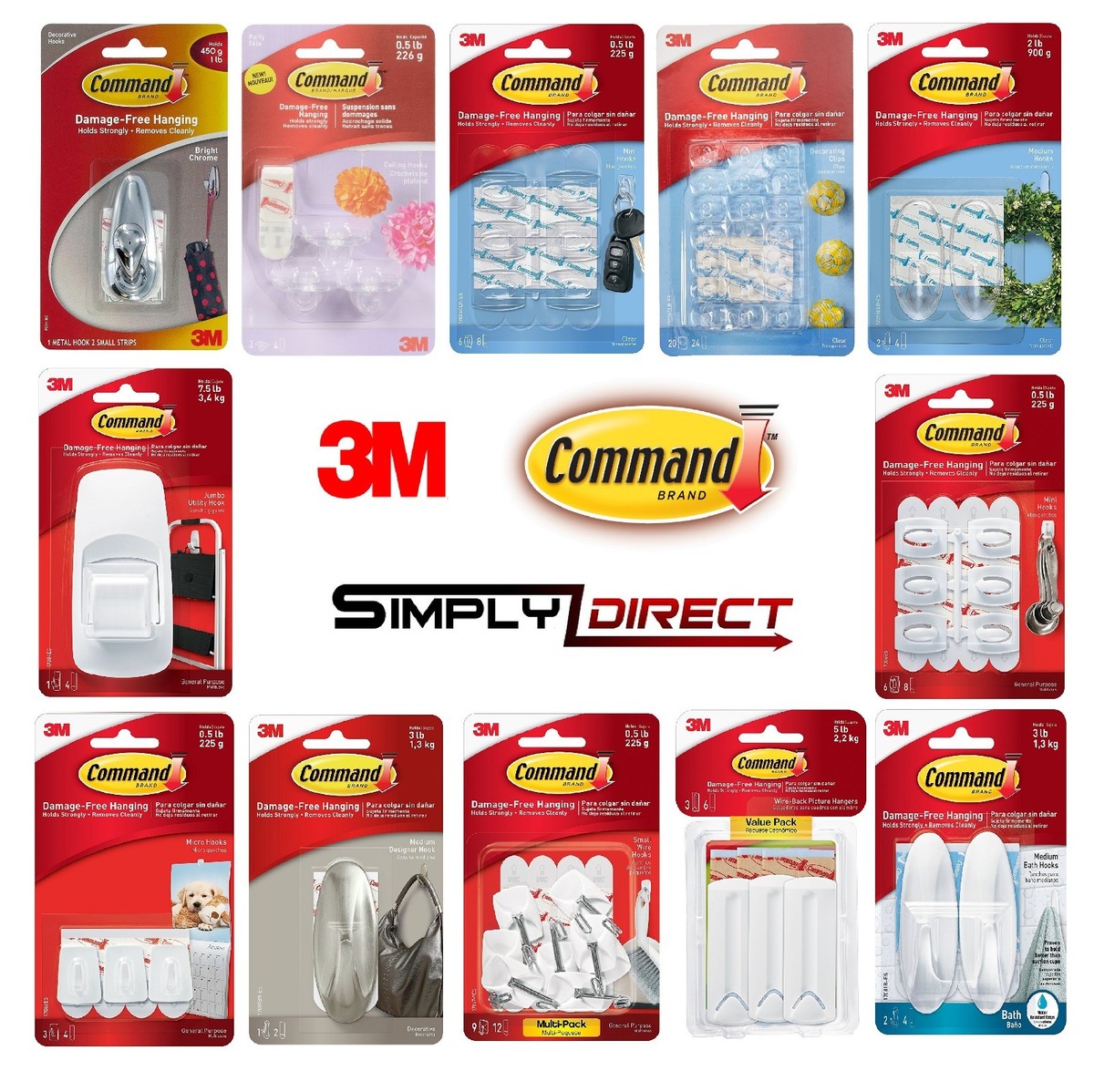 3M COMMAND Hooks, Mini, Utility, Ceiling, Jumbo, Large, Nickel