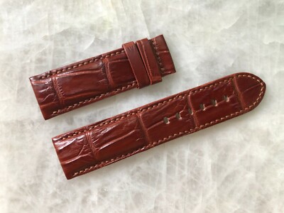 24mm/22mm Brown Alligator Crocodile Embossed Leather Watch Strap Band