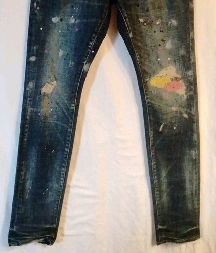 PURPLE BRAND JEANS STYLE #P001 BLUE SKINNY DISTRESSED SPLATTERED PAINT SIZE 30 - Picture 3 of 14