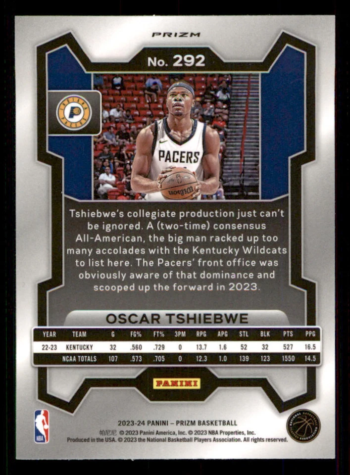 2023-24 Panini Prizm Prizms Ice #292 Oscar Tshiebwe - Image 2 of 2