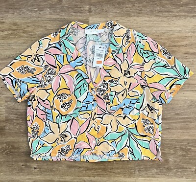 Astr Tourist Tropical Papaya Print Short Sleeve Button Sz Small NWT