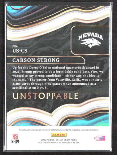 2022 Panini Select Draft Picks #US-CS Carson Strong Unstoppable NM/MINT - Picture 2 of 2