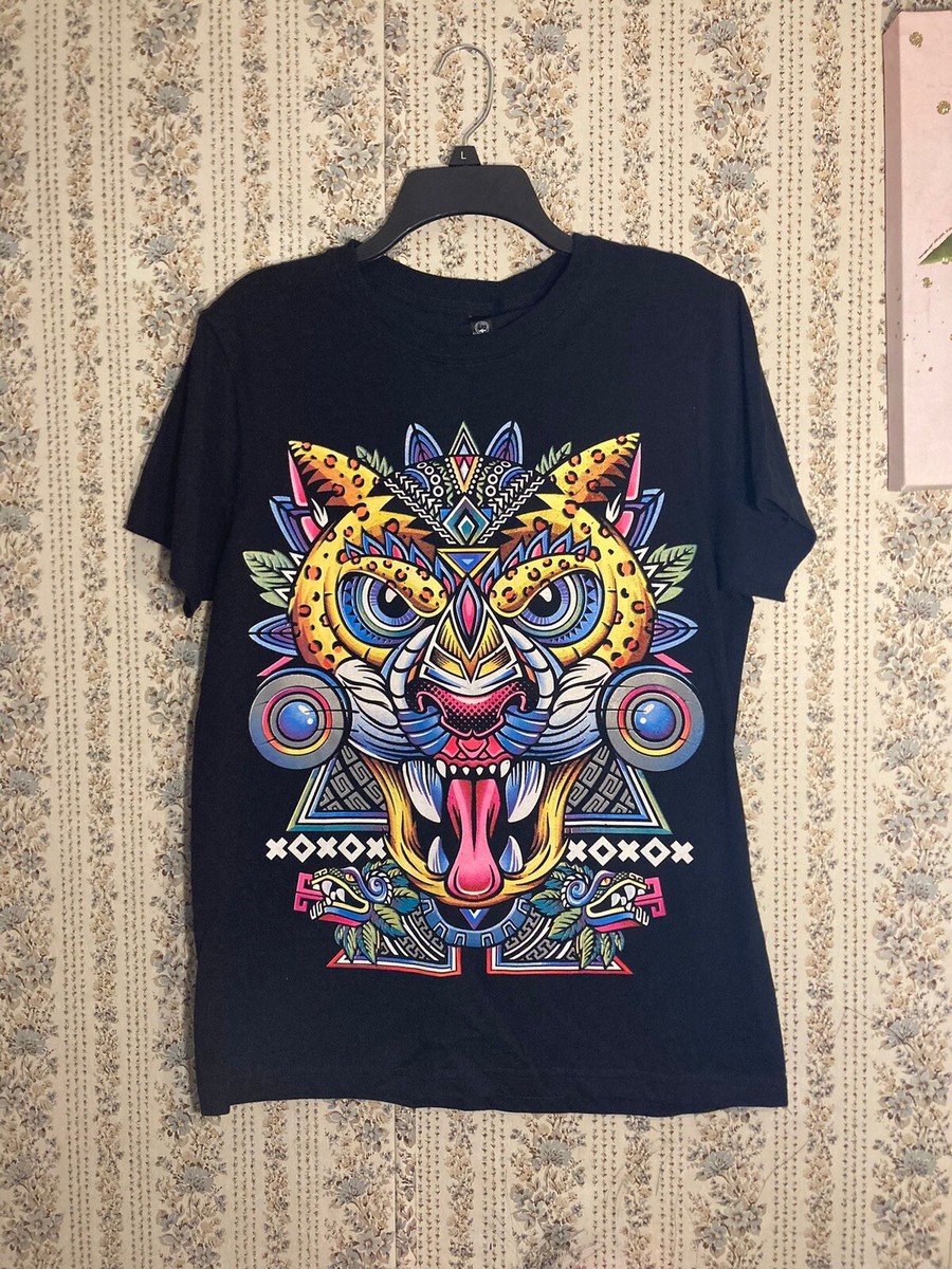 JAGUAR AZTEC Neon Pintura Gráfica Camiseta Tamaño M Fosforescente