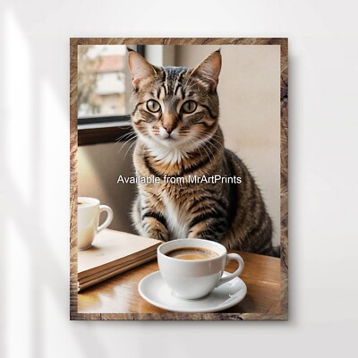 Katze Kaffee Küche Kunstdruck Poster Wandbild Kunstwerk Geschenk Besitzer XL