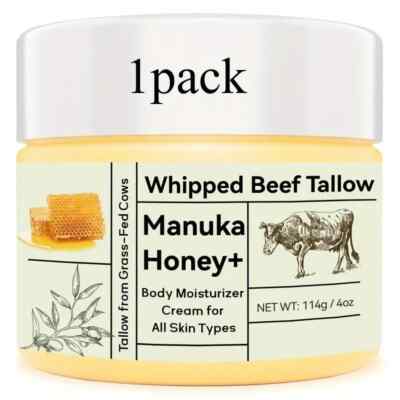 Beef Tallow & Manuka Honey Cream Balm with Beeswax, Olive Oil, Tea Tree Oil