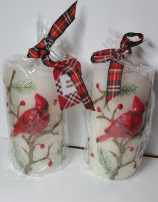 Cardinal Wax Candles 6'' Winter Theme Set Of 2
