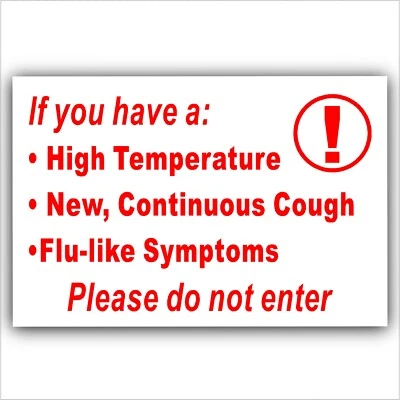 PLATINUM PLACE RED Stickers Please Do Not Enter High Temperature Cough Symptoms Door Shop Sign
