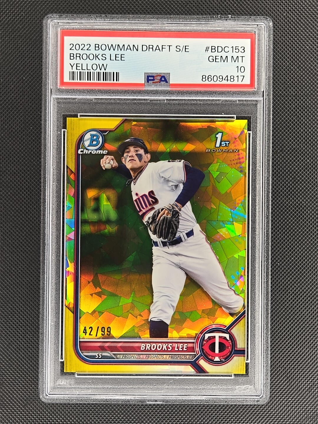 2022 Bowman Draft 153 BROOKS LEE 1st Yellow 42/99 Sapphire PSA 10 GEM MINT Twins