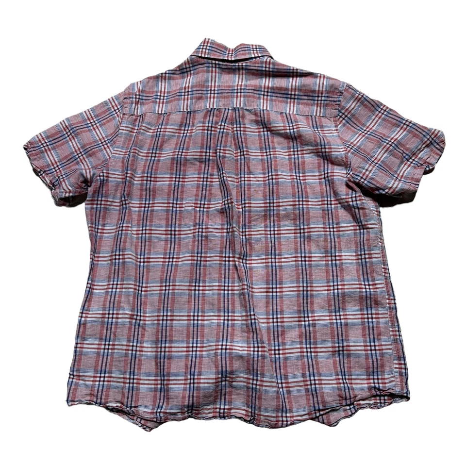 Ralph Lauren Chaps Linen Shirt Mens XL Plaid Red Blue Short Sleeve Casual - Image 3 of 4