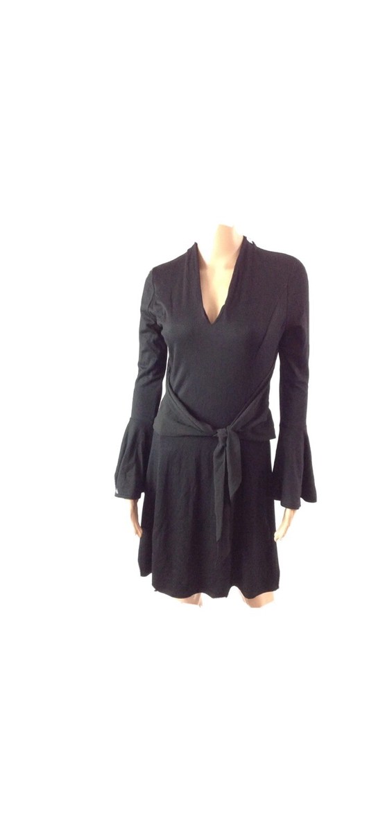 T Tahari Black A Line Dress Long Bell Sleeves Short Size Small