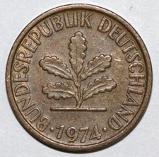 Germany 1974 D   5 Pfennig, Five oak leaves - Foreign Coin  18.5mm