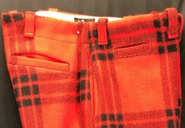 Vtg heavy wool red/black traditional Buffalo plaid hunting pants, JC Higgins MED - Image 3 of 4
