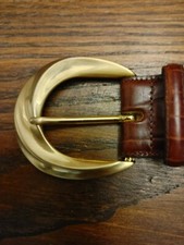 Vtg Y2K Lands End Croc Patterned Leather/Brass Belt Brown Fits S 25-29" 1991